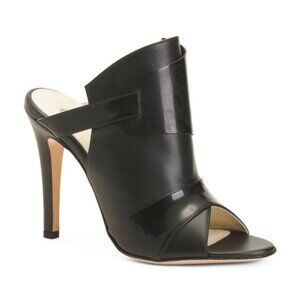 NEW CHRIS DONOVAN Made In Italy Leather Pegasi Heeled Mules in black 1225 18t9